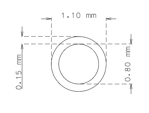 Stainless steel precision tube 1.1mm x 0.15mm Type AISI 304 Hard