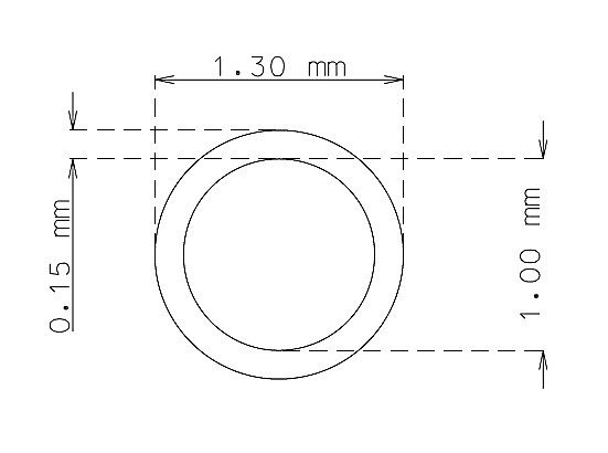 Stainless steel precision tube 1.3 mm x 0.15 mm Type AISI 304 Hard