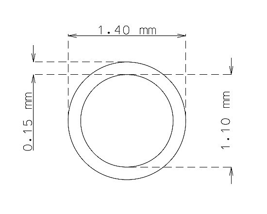 Stainless steel precision tube 1.4 mm x 0.15 mm Type AISI 304 Hard