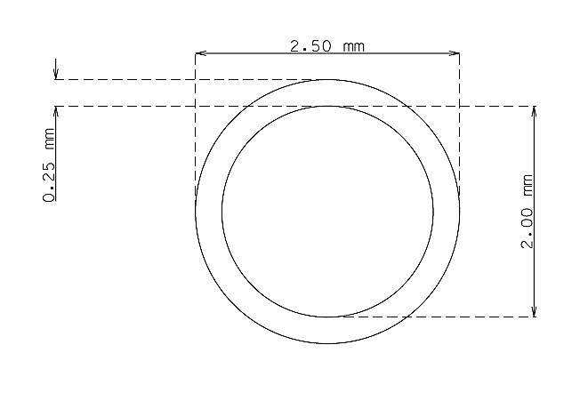 Stainless steel capillary tube 2.5mm x 0.25mm Type AISI 304 Hard