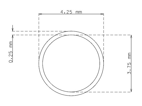 Stainless steel small tube 4.25mm x 0.25mm Type AISI 304 Hard