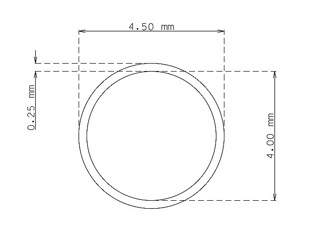 Stainless steel small tube 4.5mm x 0.25mm Type AISI 304 Hard