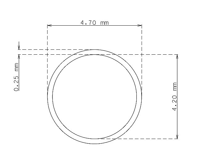 Stainless steel small tube 4.7 mm x 0.25 mm Type AISI 304 Hard