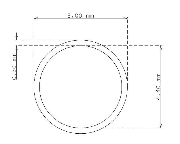 Stainless steel small tube 5.0mm x 0.30mm Type AISI 304 Hard