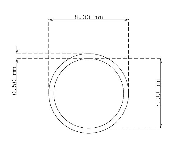 Stainless steel small tube 8.0mm x 0.50mm Type AISI 304 Hard