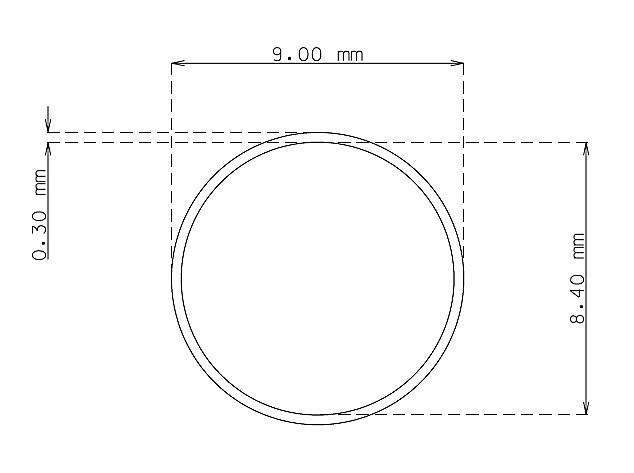 Stainless steel small tube 9.0mm x 0.30mm Type AISI 304 Hard