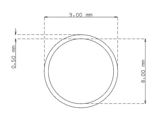 Stainless steel small tube 9.0mm x 0.50mm Type AISI 304 Hard